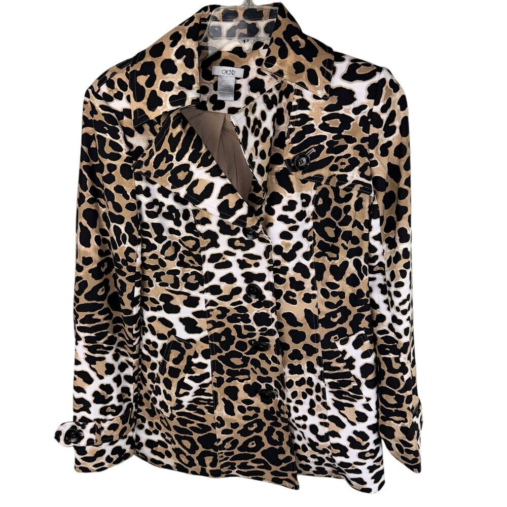 Cache Leopard Trench Coat Womens Size Small Animal Print Y2K Jacket Mob wife